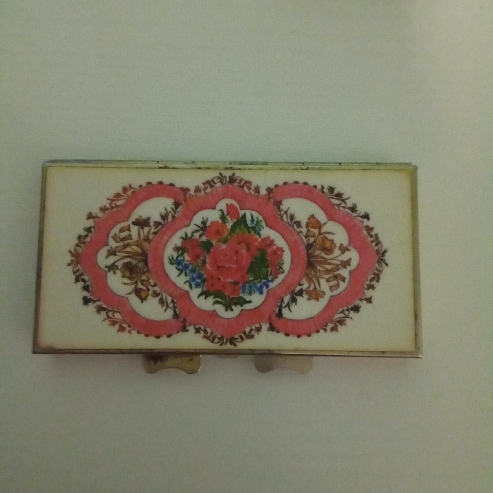 Floral Decorative Antique Pill Box with Pink Accents